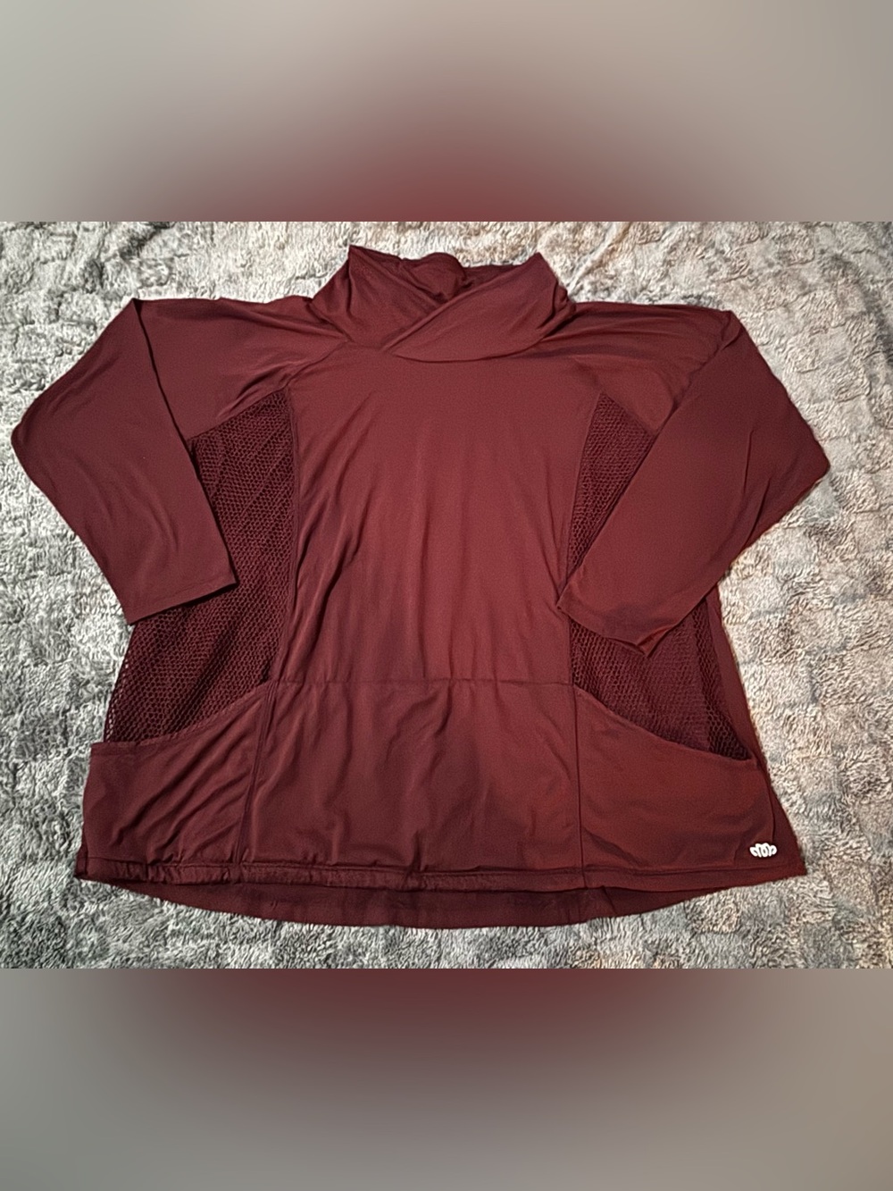 Maurices inMOTION Maroon Cowl Neck Pullover w/ Mesh Panels, Pockets & Thumbholes